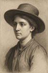 Portrait académique d'une femme au chapeau, style Charles Bargue