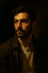 Portrait d'un homme contemporain dans le style clair-obscur de Caravage