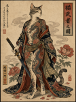 Portrait d'une femme-chat couverte de tatouages japonais