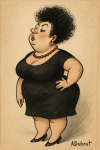 Portrait d'une femme avec traits exagérés en style Albert Dubout
