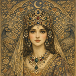 Portrait d'une femme mystérieuse avec un diadème, style Edmund Dulac