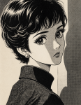 Portrait d'une femme aux cheveux courts, style Osamu Tezuka