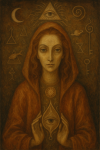 Portrait féminin énigmatique, style surréaliste Remedios Varo