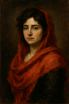 Portrait d'une femme contemporaine avec un châle rouge, style Francisco de Goya
