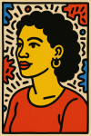 Portrait d'une femme en lignes simples, style Keith Haring