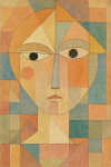 Portrait abstrait aux formes géométriques et couleurs subtiles, style Paul Klee