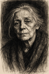 Portrait d'une femme âgée aux traits marqués, style Käthe Kollwitz