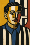 Portrait d'un homme aux formes cylindriques et mécaniques, style Fernand Léger