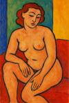 Portrait d'une femme aux couleurs vives et formes simplifiées, style Henri Matisse