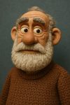 Portrait d'un vieil homme barbu en pâte à modeler, style Nick Park