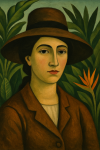 Portrait d'une femme au chapeau dans le style naïf d'Henri Rousseau