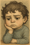 Portrait d’un jeune garçon rêveur dans le style de Maurice Sendak