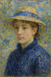 Portrait d'une femme au chapeau dans un style impressionniste, façon Alfred Sisley