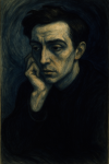 Autoportrait contemplatif dans un style minimaliste, façon Léon Spilliaert