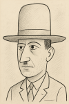 Portrait d'un homme avec un chapeau stylisé, style Saül Steinberg
