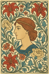 Portrait d'une femme avec des ornements floraux Art Nouveau, style Maurice Pillard Verneuil