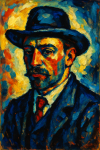 Portrait d'un homme au chapeau aux couleurs fauves, style Maurice de Vlaminck