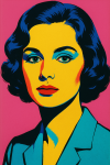 Portrait d'une femme inconnue aux couleurs vives et contrastées, style Andy Warhol