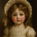 Photo réaliste d'une poupée en porcelaine victorienne aux joues roses, style Frances Brundage