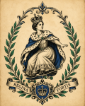 Reine victorienne sur un skateboard dans un style de tatouage inspiré de Sutherland Macdonald