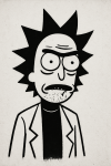 Rick Sanchez de Rick and Morty réalisé en technique pochoir avec des couleurs vives