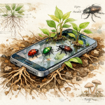 Smartphone envahi par la nature, style Maria Sibylla Merian