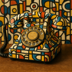 Photo réaliste d'un téléphone vintage aux formes tubistes, style Fernand Léger