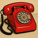 Photo réaliste d’un téléphone vintage rouge stylisé avec des couleurs pop et contours noirs