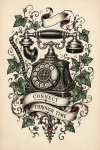 Téléphone ancien décoré comme un tatouage victorien inspiré de Sutherland Macdonald