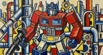 Optimus Prime réinterprété dans un style tubiste, façon Fernand Léger